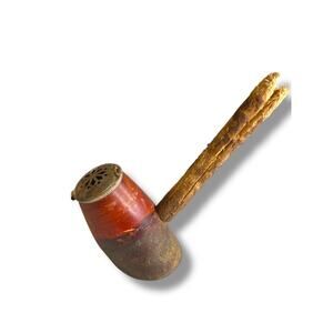 Decorative Vintage Wood and Twig Pipe with Smoke Screen France